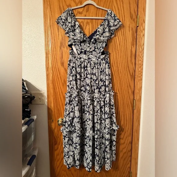 Aqua Tiered Cut-Out Floral Dress - NWT - Size L - Picture 4 of 13